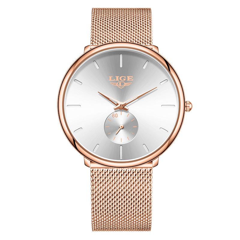 LIGE Ultra Dünne Netz-Quarzuhren Für Damen Einfach Elegant Wasserdicht Damen Uhr Mode Sport Damen Armbanduhr Reloj