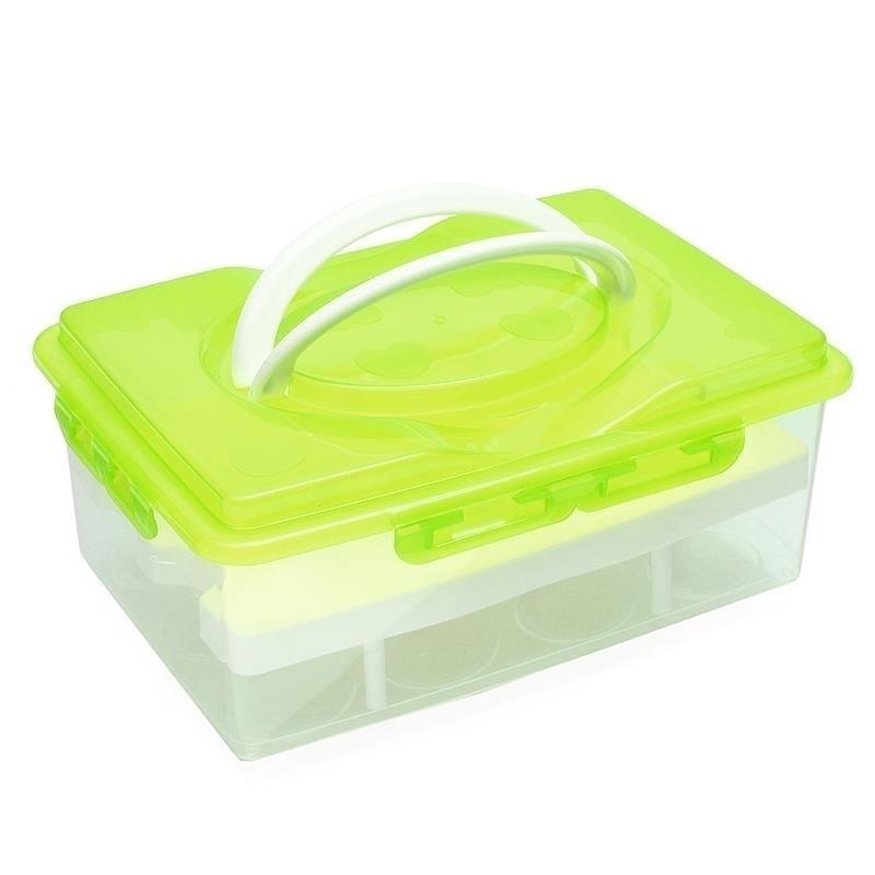 

1 шт. Пластиковый двухслойный контейнер для хранения яиц, Органайзер для яиц в холодильник, Контейнер для хранения, Бокс, Держатель на 24 яйца зелёный