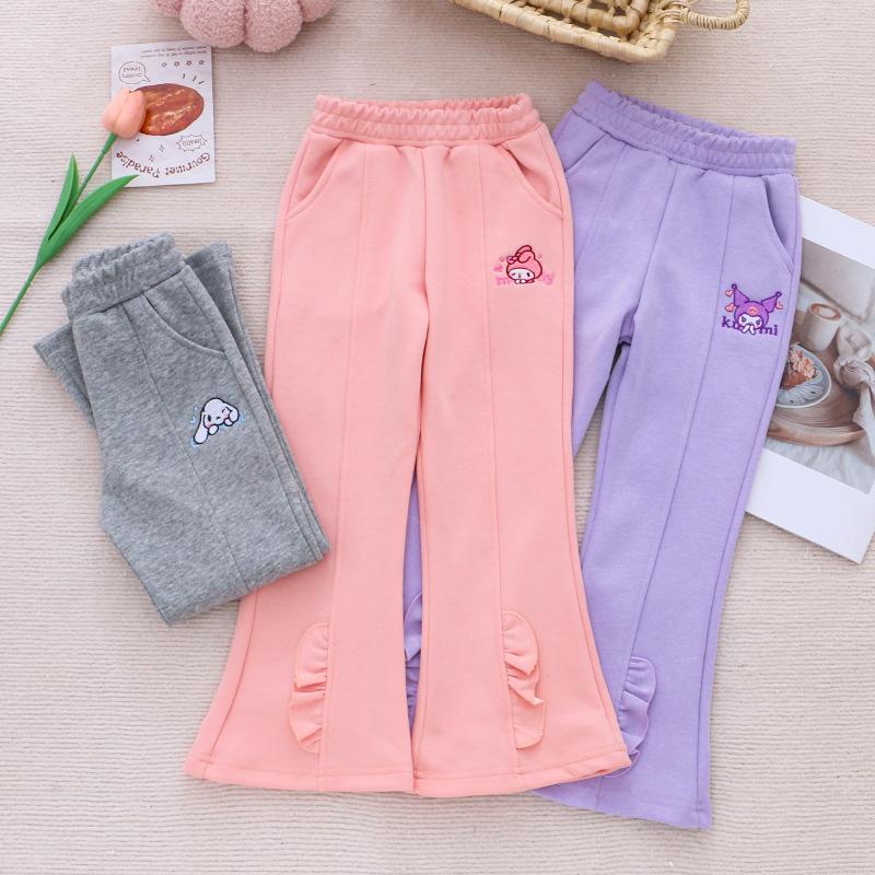 Girls Autumn Flared Casual Pants with Cartoon Print Trendy Sweatpants