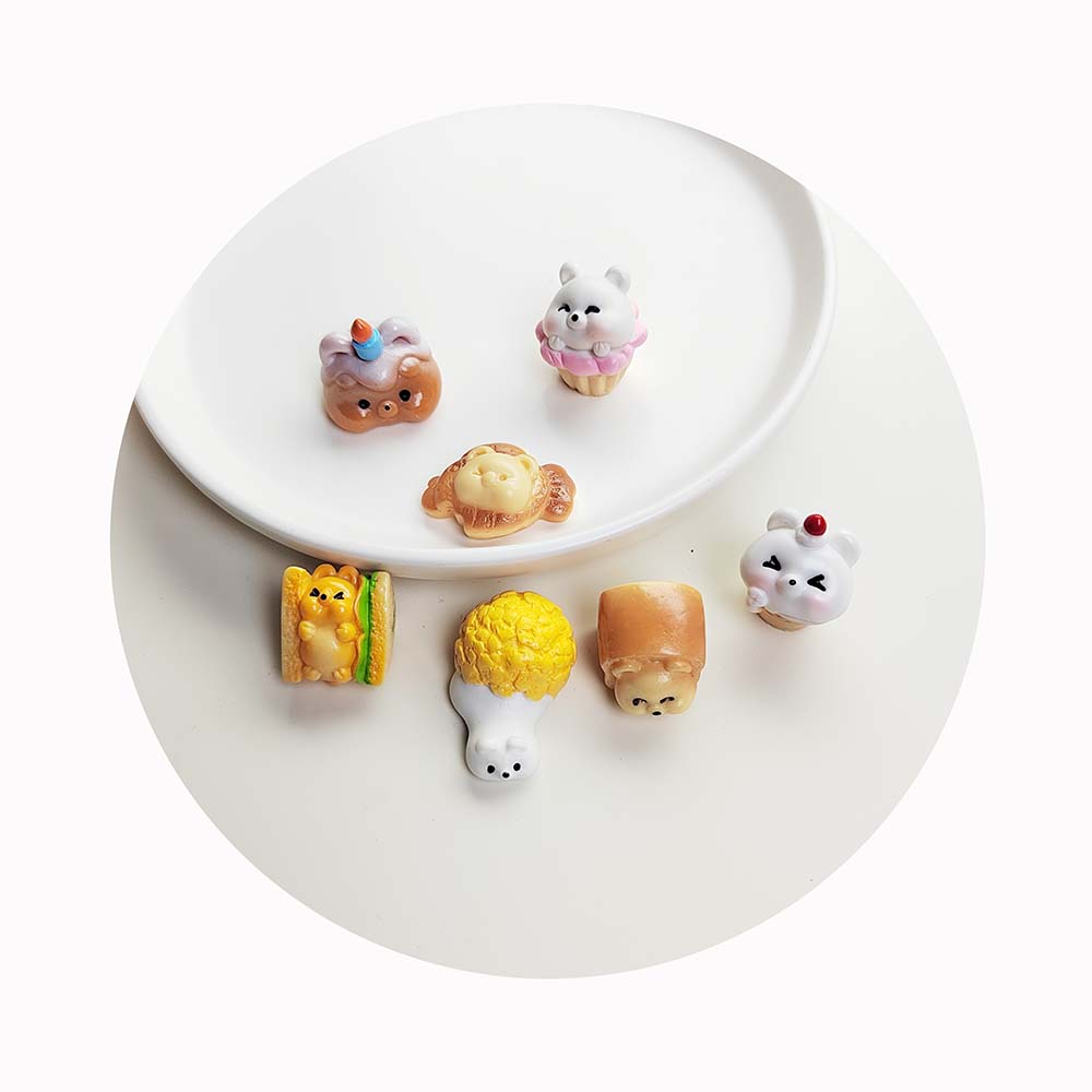 Kawaii Food Bread Desk Ornament Cute Food Miniature Kawaii Bread Food Mini Resin Charms (as the picture,20*28MM 100pcs/bag)