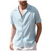 Mens Linen Style Short Sleeve Solid Shirts Casual Fit Formal Dress Top Tee Shirt