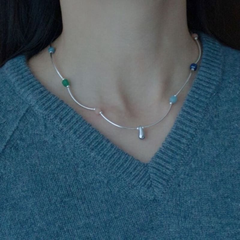 RER Color Stone Wave Necklace