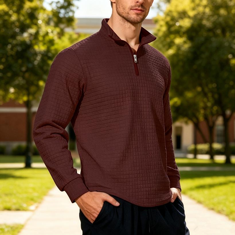 Loose Fit Half Zipper Sweatshirt Men's Autumn Winter American Business Casual Flannel Square Grid Collar Sweater