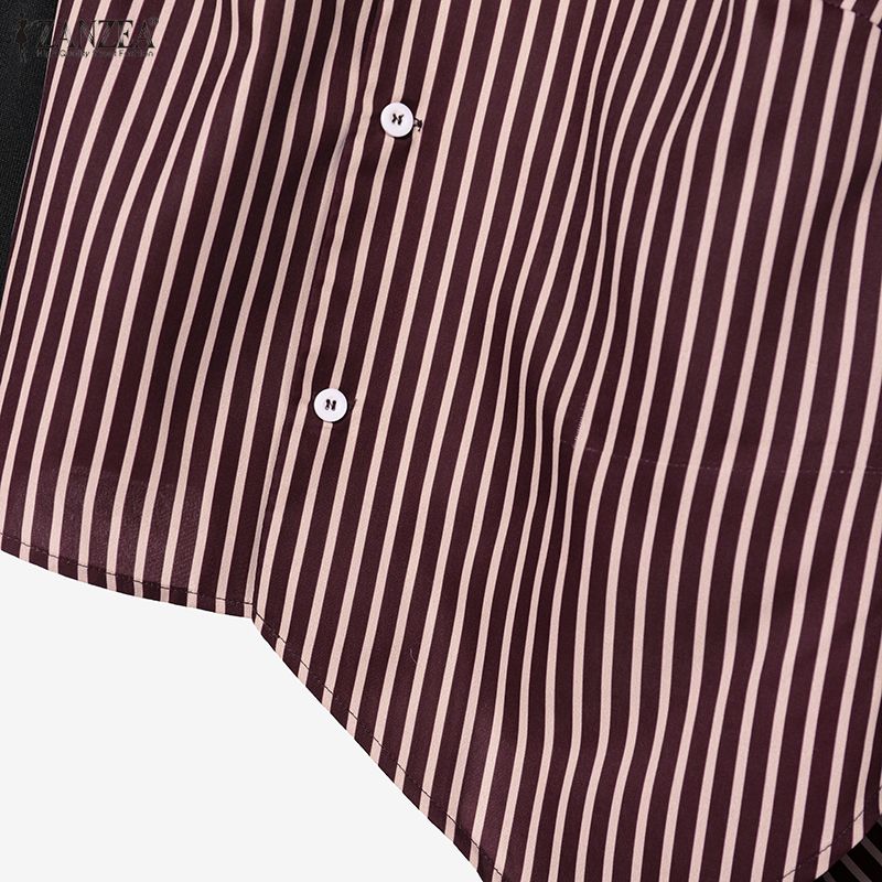 ZANZEA Women Splice Long Sleeve Blouse and Long Skirts Stripe Prin Two Piece Sets