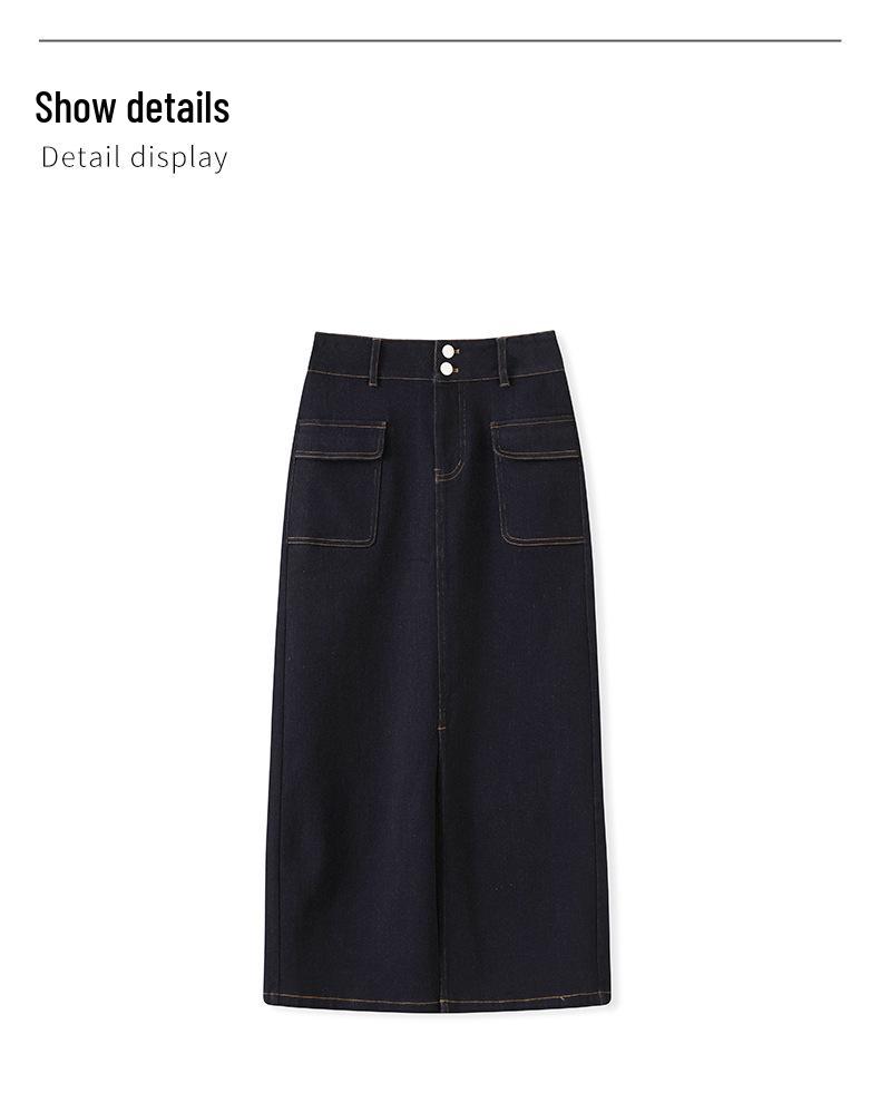 Retro Hong Kong Styl Vysoký Pas Džínová Midi Sukně s Rozparkem pro Ženy - Letní Nová Kolekce
