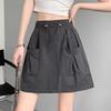 Gray Women's A-Line Midi Skirt with Elastic Drawstring Waist - Summer 2025 Anti-Exposure Workwear Style