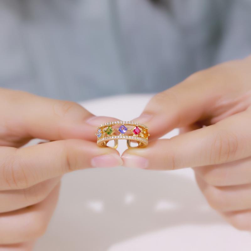 European & American Style S925 Silver Colored Zircon Double-Opening Square Ring - Light Luxury Retro Design