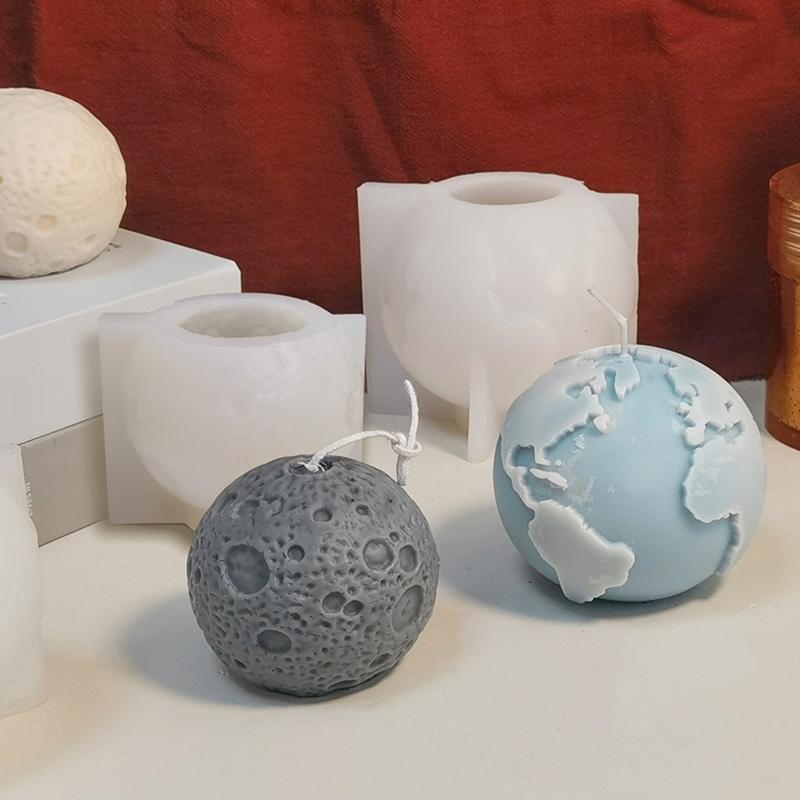 Candle Silicone Mould 3D Moon/Earth Shaped Epoxy Resin Mold for DIY Candle Making Handmade Crafts Home Decoration