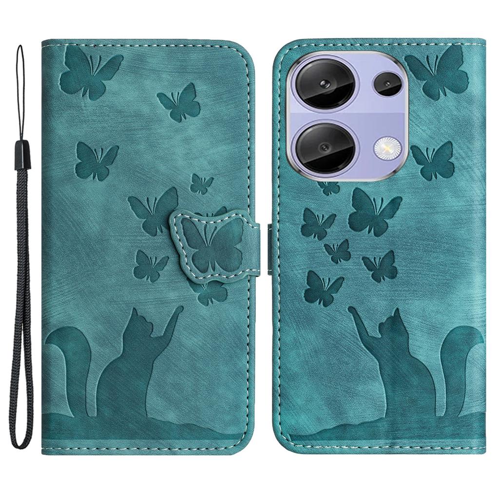For Xiaomi Redmi Note 13 Pro 4G/Poco M6 Pro 4G Lommebok Telefondeksel Sommerfugl Katt Imprint Lærdeksel
