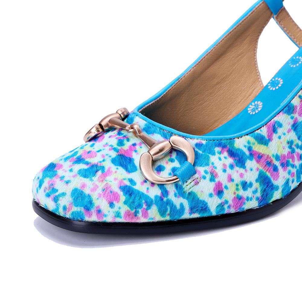 Duté prodyšné pantofle Pravá kůže Silné podpatky Dámské boty Retro Peep Toe Slides