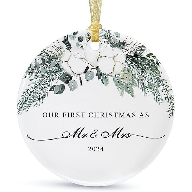 2024 First Christmas Married Ornament,First Year as Mr and Mrs Christmas Hanging Ornament Wedding Decoration for Couple