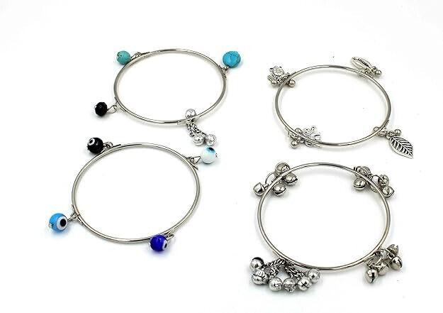 @ Beautiful Steel Bangles With Turquoise Evileye Gungru Beads For Women UKR797_60%OFF