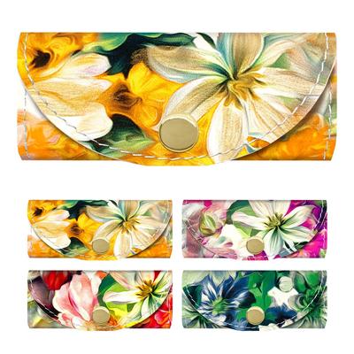 Damen Echtes Leder Schlüsselmäppchen mit 4 Schlüsselringen [NB] Hergestellt in Italien, Gelbes Blumenmuster