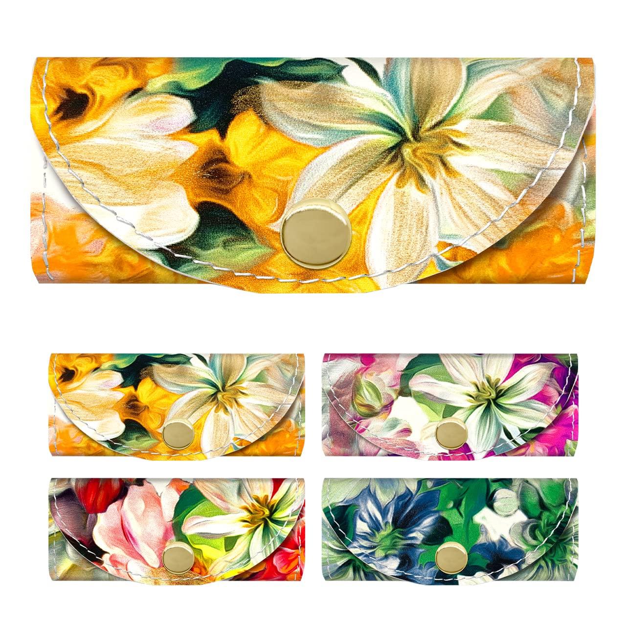 

Женский чехол для ключей из натуральной кожи с 4 кольцами [NB] Сделано в Италии, дизайн «Желтый цветок»