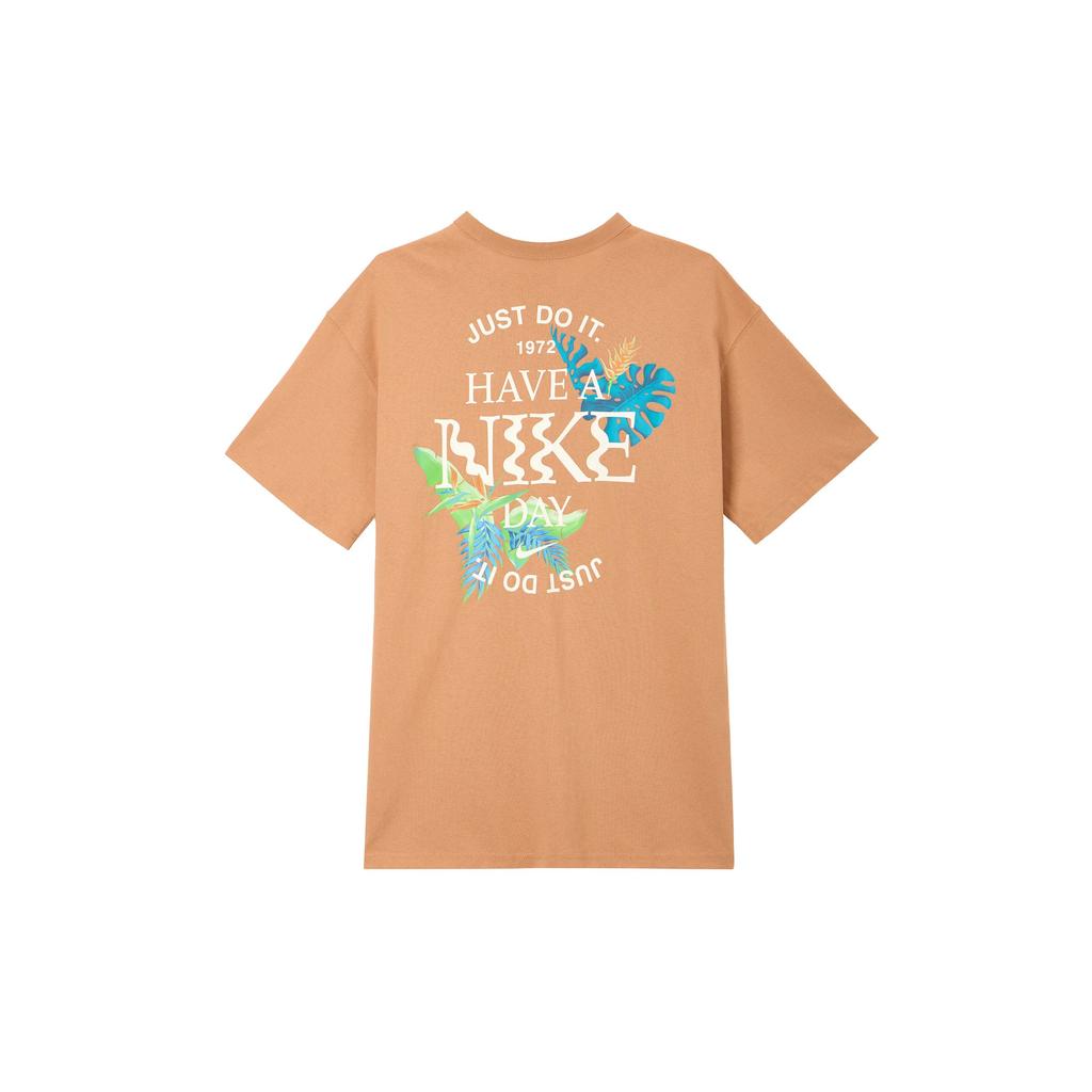 Nike Letter Print Back Plant American Retro Dopamine Loose Casual Sport Round Neck Short Sleeve Drop Shoulder T-Shirt Men Tops Orange FQ0351-225