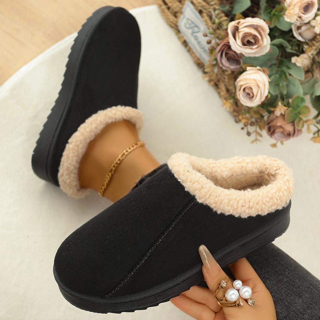 Women's winter fur one plush lining a footstool warm cold lightweight hiking waterproof non-slip soft bottom snow boots cotton slippers