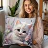 Federa Gatto Bianco Carino Copricuscino Gatto Floreale Arte Animale Pastello Morbido Decorazione Casa per Camera da Letto Divano Soggiorno