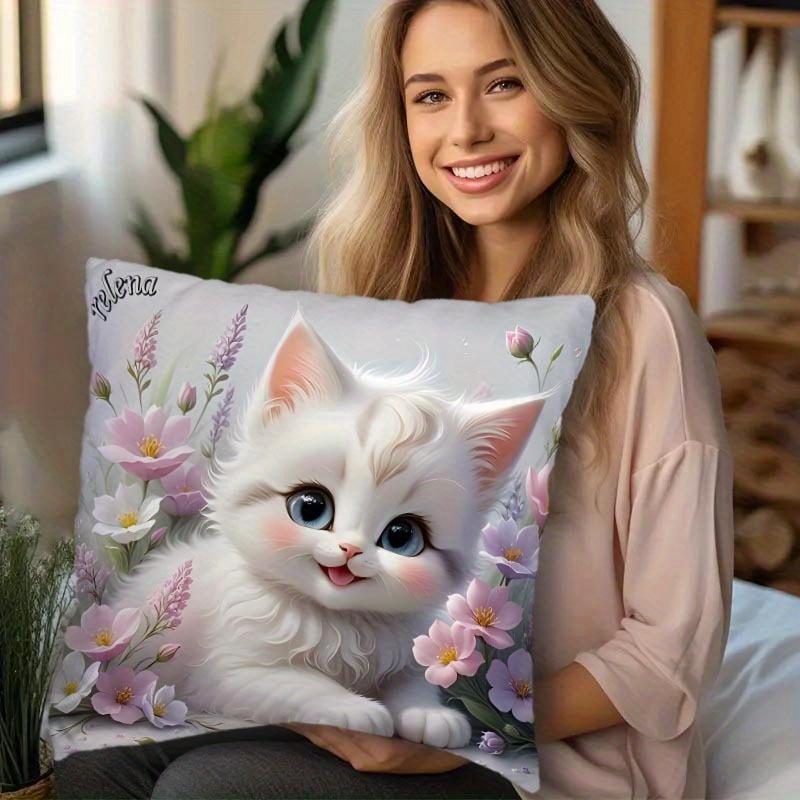 Kittens & Flowers Pillowcase For Sofa Home Office Living Room Decor