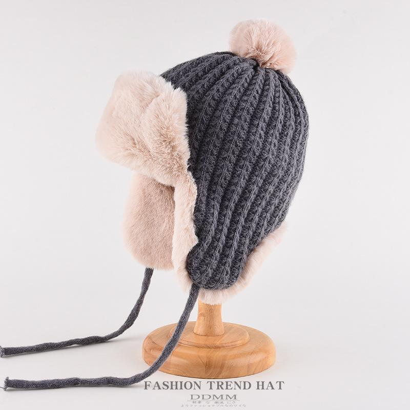 Mütze Damen Winter Warm Ohrenschutz Gestrickte Überziehmütze Sturmhaube Hut Band Doppelnutzung Plüsch Blitzmütze