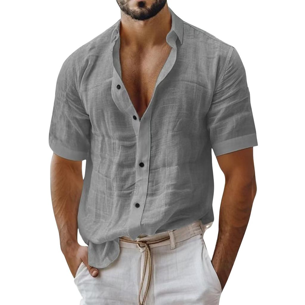 Men's Summer Solid Color Lapel Short-sleeved Shirt Men's Casual Fashion Short-sleeved Shirt