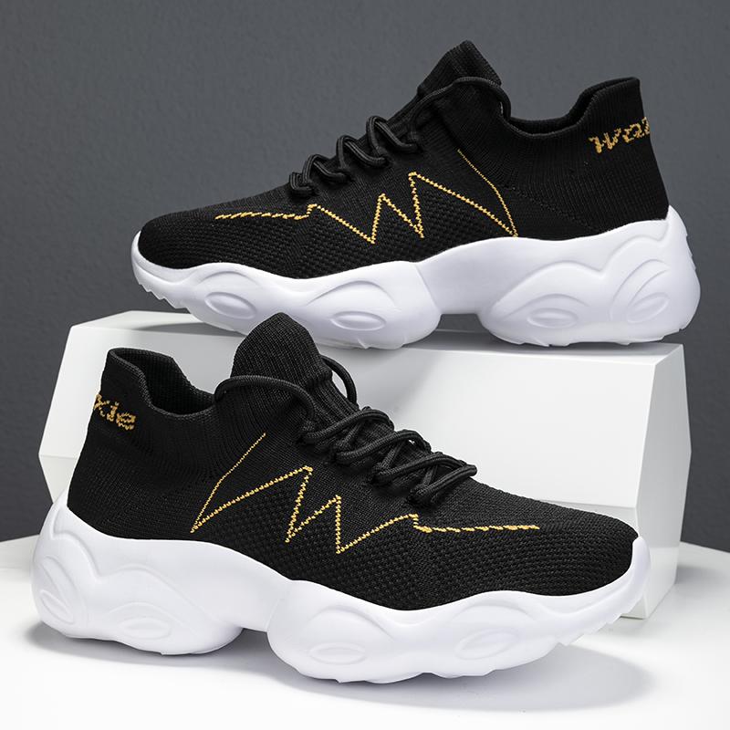 Knitted Sneakers for Men Black Comfortable Woman Shoe Men's Sports Shoes Platform Lightweight Casual Shoes Plus Size 35-47