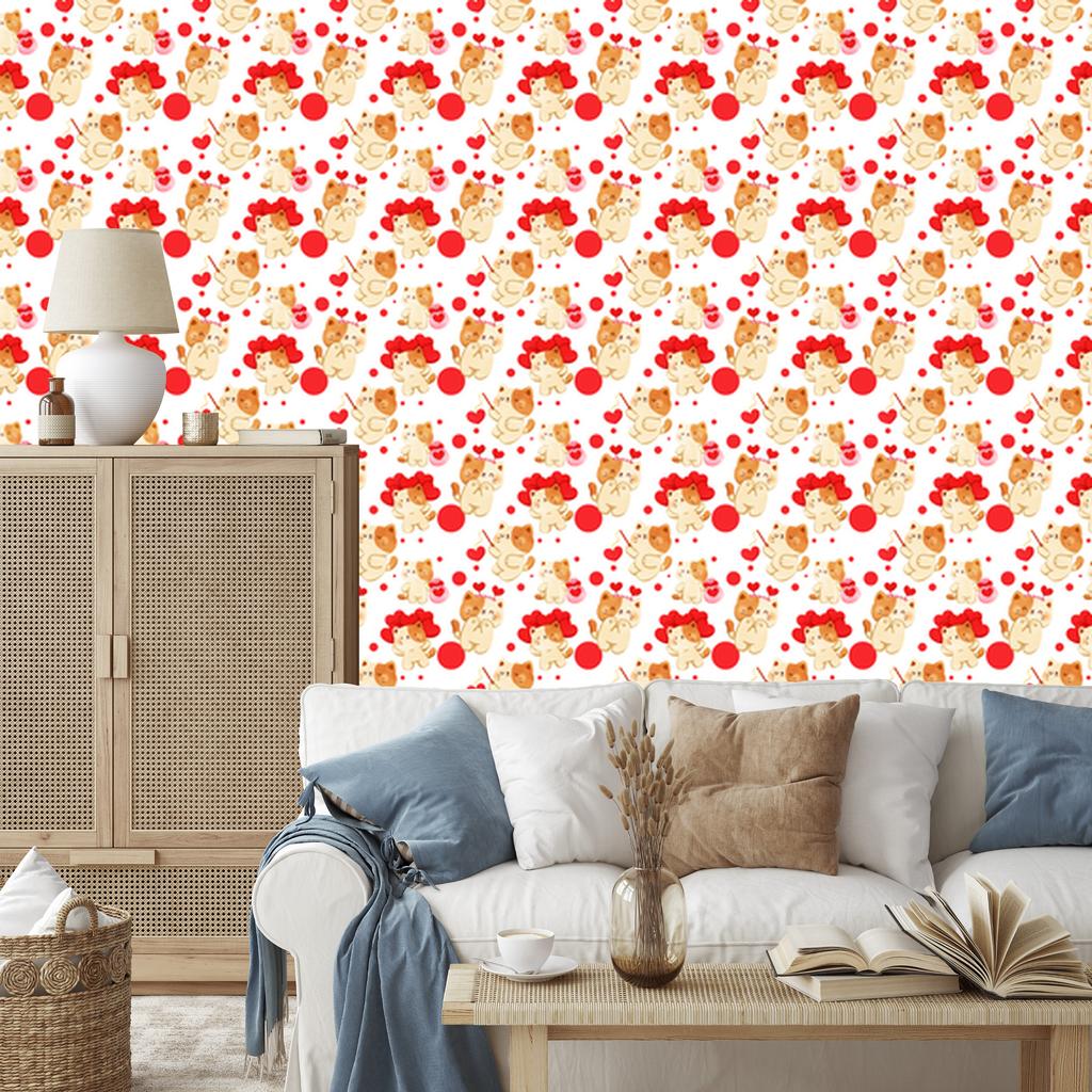 Teddy Bears and Hearts Cream and White Wallpaper for Living Room and Bedroom 50x1000