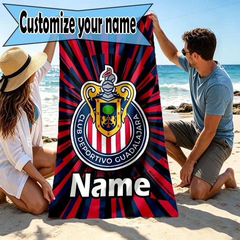 Custom Name Personalized Club Deportivo Guadalajara Print Beach Towel, for Trip Camping Beach Party Home Decor, Birthday Gift for Family & Friends