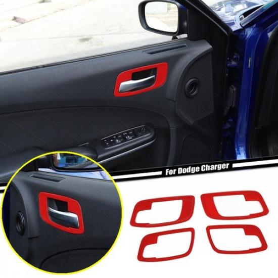 4P Car Inner Door Handle Bowl Cover Trim For Dodge Charger 11-23 Accessories Red