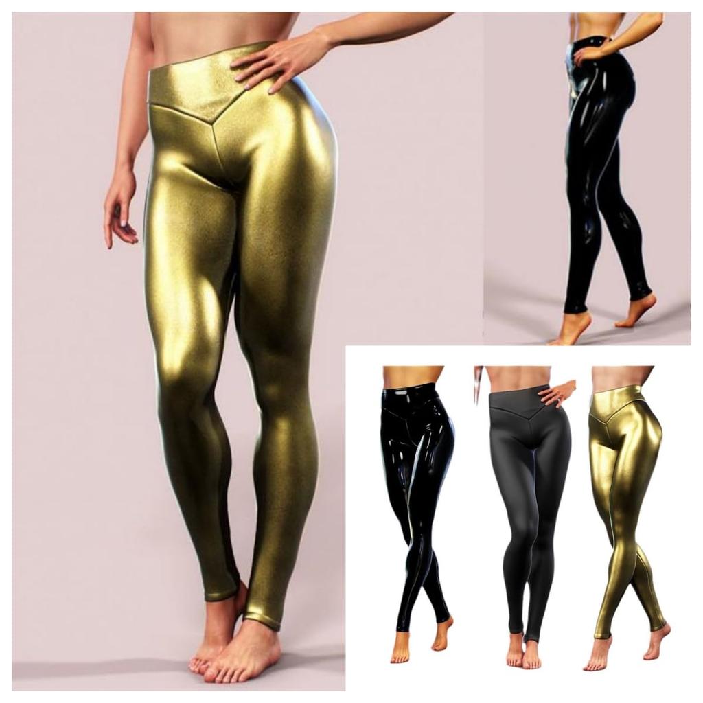 Glänzende Stretch Sexy Wet-Look Metallic Disco Tanz Yoga Entspannte Skinny Slim Fit Tanzbekleidung und Nachtclub Kleidung [Getrays] Damen Leggings, Hohe Taille
