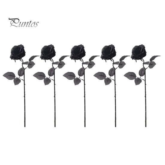 Decorative Black Rose Stems Realistic Silk Roses with Long for Wedding Centerpieces, Halloween Home Decor, Artificial Faux Floral Arrangements