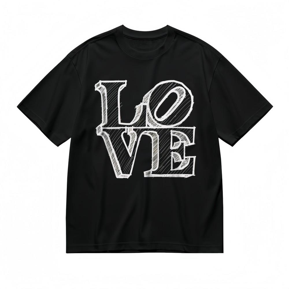 

Men s T-shirt With Hand-Sketched LOVE Art Graphic Unisex Black 100% Cotton Tops 4XL