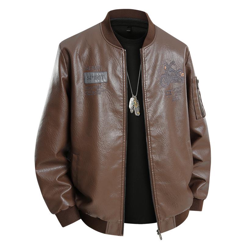 Men's Plus Size Retro Leather Baseball Jacket - Spring/Autumn 2025 Collection