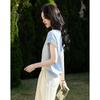 Demana Women's Summer V-Neck Lace Trim Mercerized Cotton T-Shirt