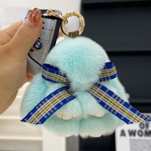 Real Rex Rabbit Hair Bowknot Little Rabbit Car Key Chain Pendant Cute Plush Drop Ear Rabbit Doll Bag Pendant