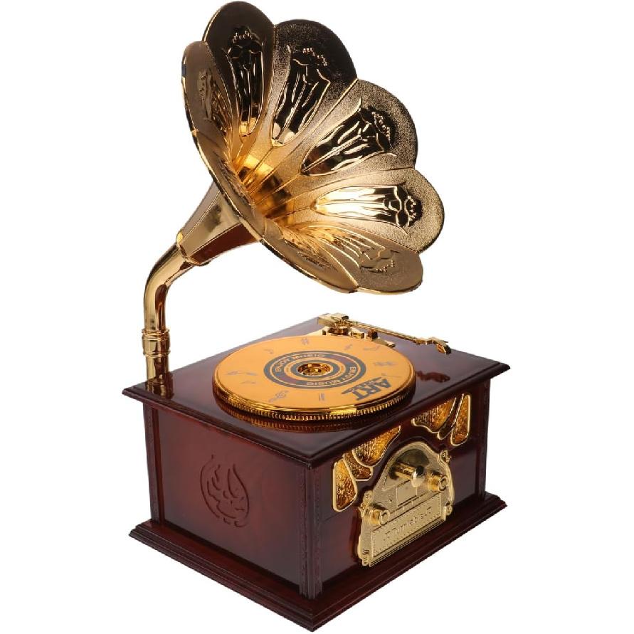 PRETYZOOM Retro Phonograph Music Box, Creative Plastic Gramophone Desktop Ornament, Vintage Home Office Decor for Musical Friends and Family