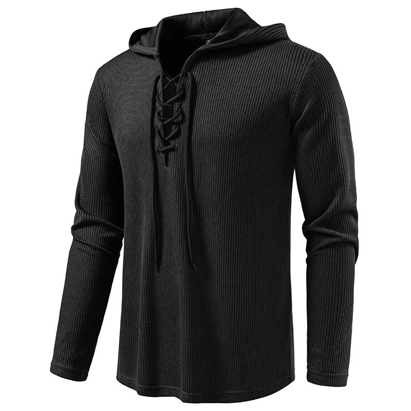 Men's Lace-Up Hooded Textured Sweatshirt Casual Pullover for Men Autumn Winter Warm Fashion Multi-Color Long Sleeve Male Top