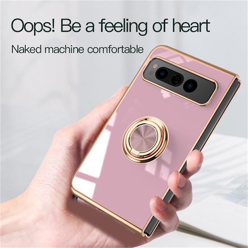 Shockproof Plating Ring Holder Phone Case for Google Pixel Fold Protective Stand Back Shell Luxury Full Protection Cover