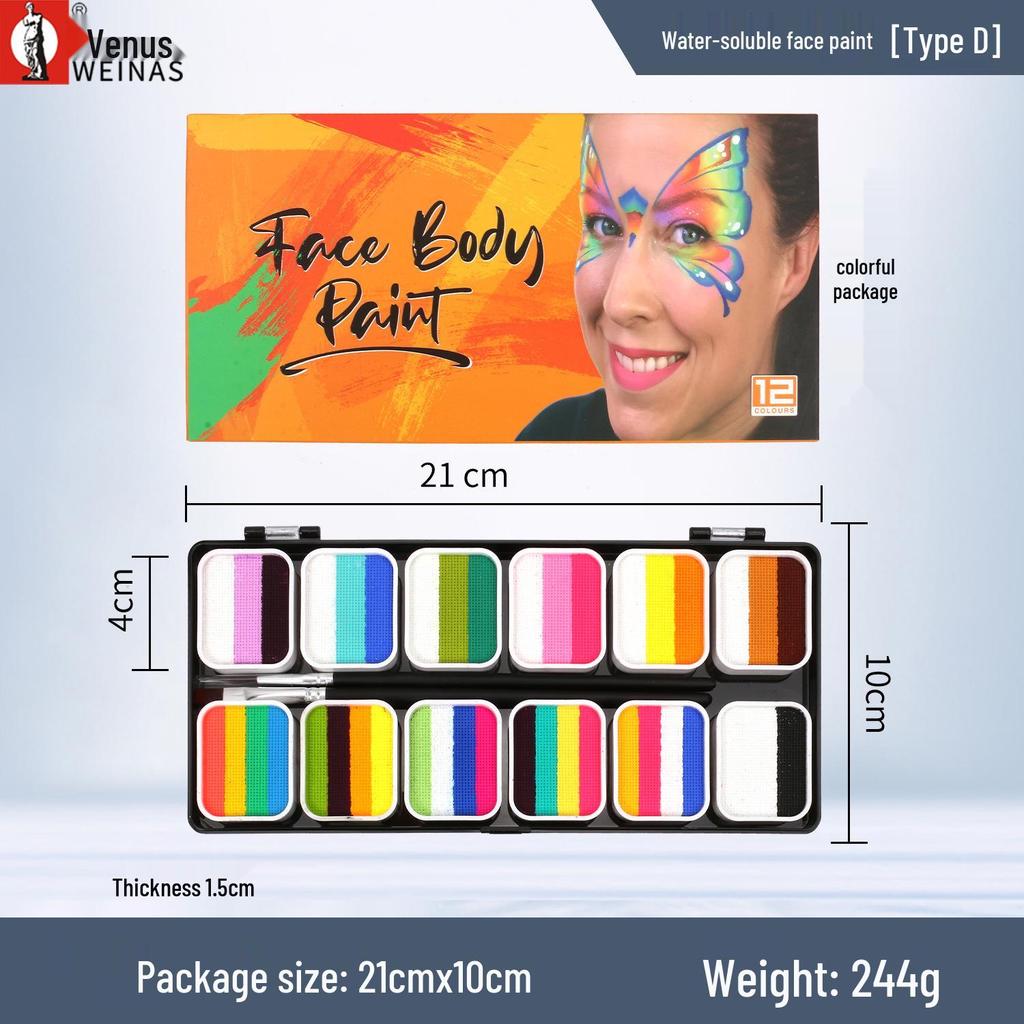 12-Color Washable Water-Soluble Face Paint for Kids' Halloween & Stage Makeup