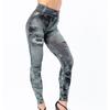 Multi Pockets Skinny Imitation Jeans Leggings Hip Lifting Ripped Holes Print Mid Waist Elastic Pants for Sports