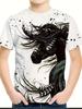 Children's clothing, boys' T-shirts, 3D horse print, short sleeves, fashionable children's summer clothing, casual children's clothing for girls.