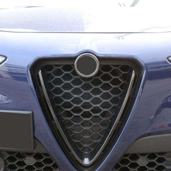 ABS Carbon Front Center Grille V Shape Cover Trim For Alfa Romeo Stelvio 2017-21