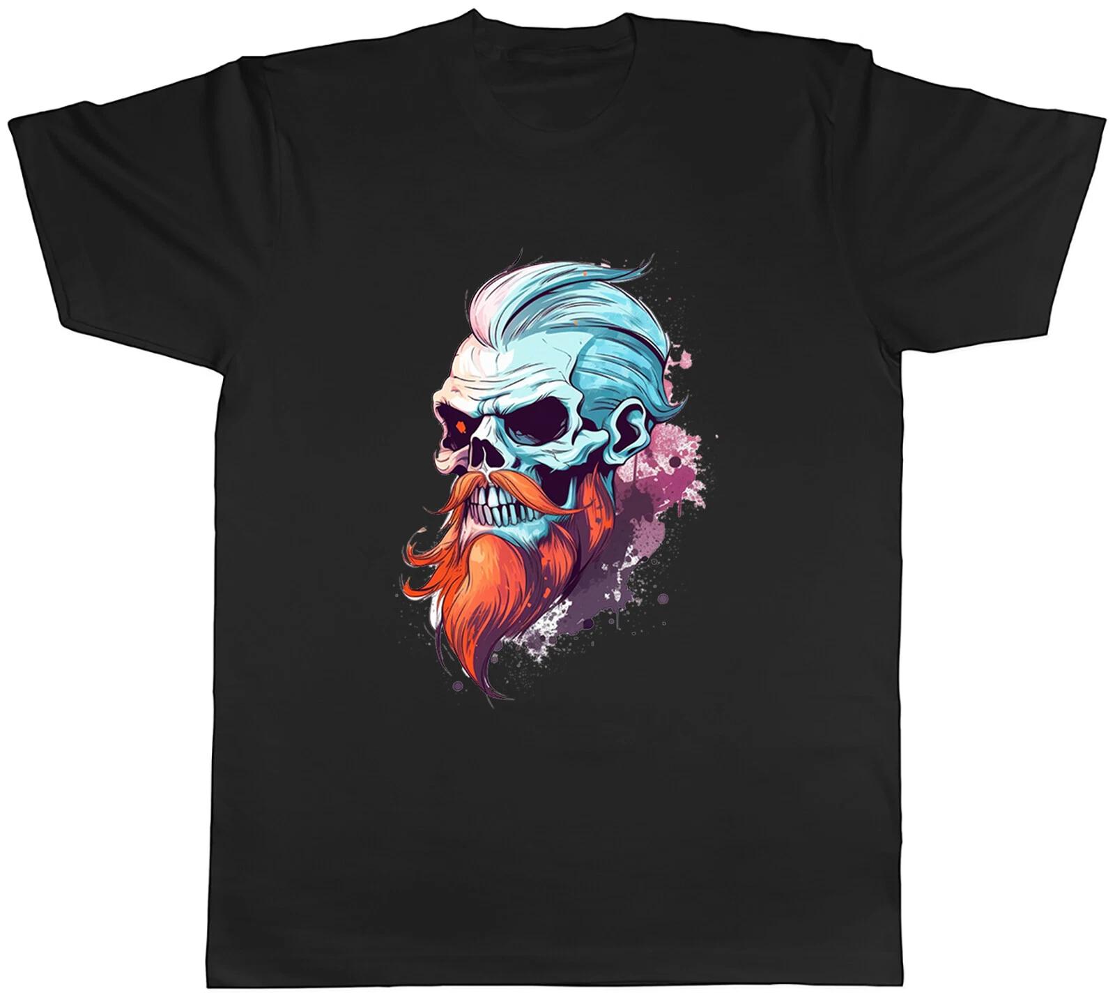 Ginger Beard Skull Mens T-Shirt Hipster Bearded Barber Unisex Tee Gift M