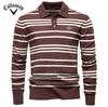 Callaway 2025 Autumn/Winter Embroidery New Large Collar Men's Striped Sweater Polo Collar Knitted Sweater Men