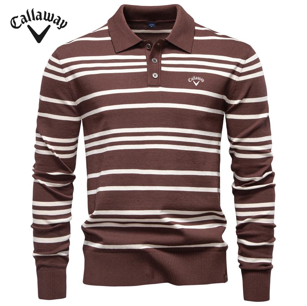Callaway 2025 Herbst/Winter Stickerei Neuer Großer Kragen Herren Gestreifter Pullover Polokragen Strickpullover Herren
