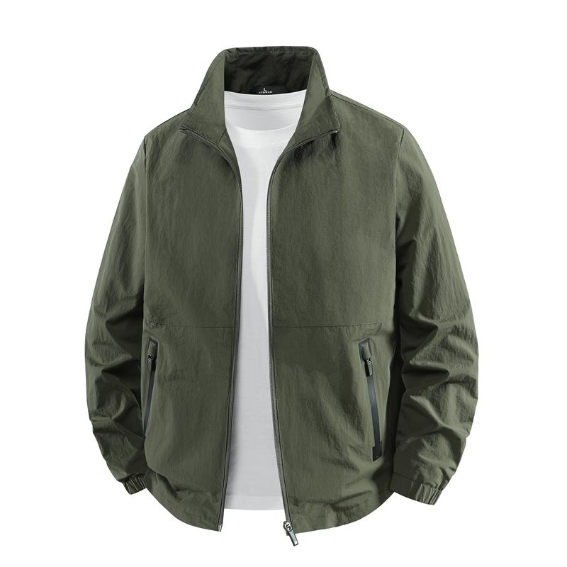 Large Size Men's High Quality Outdoor Sports Jacket Stand Collar Coat Casual Jacket Solid Color
