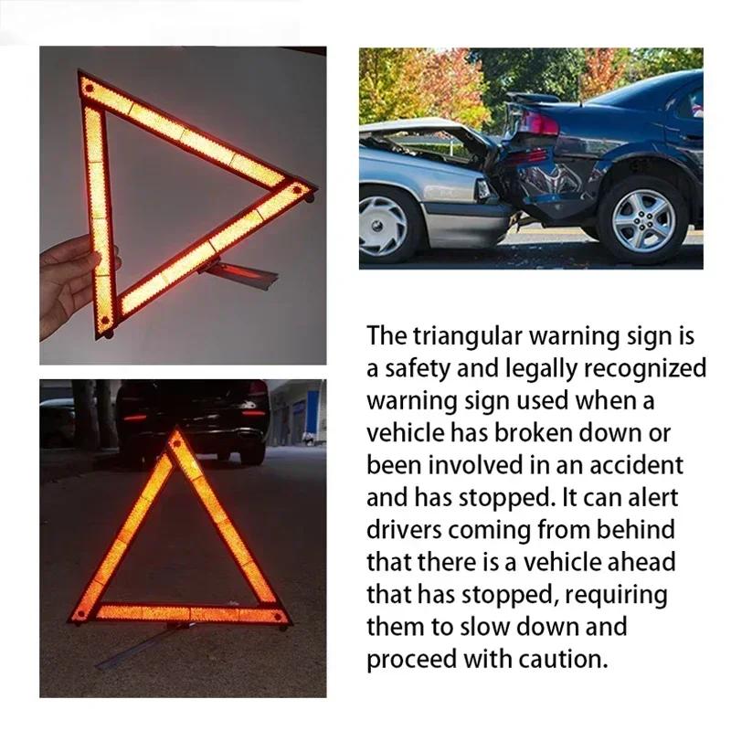 Car Triangle Reflective Warning Tripod Foldable Emergency Breakdown Warning Red Reflective Sticker Safety Hazard Car Tripod