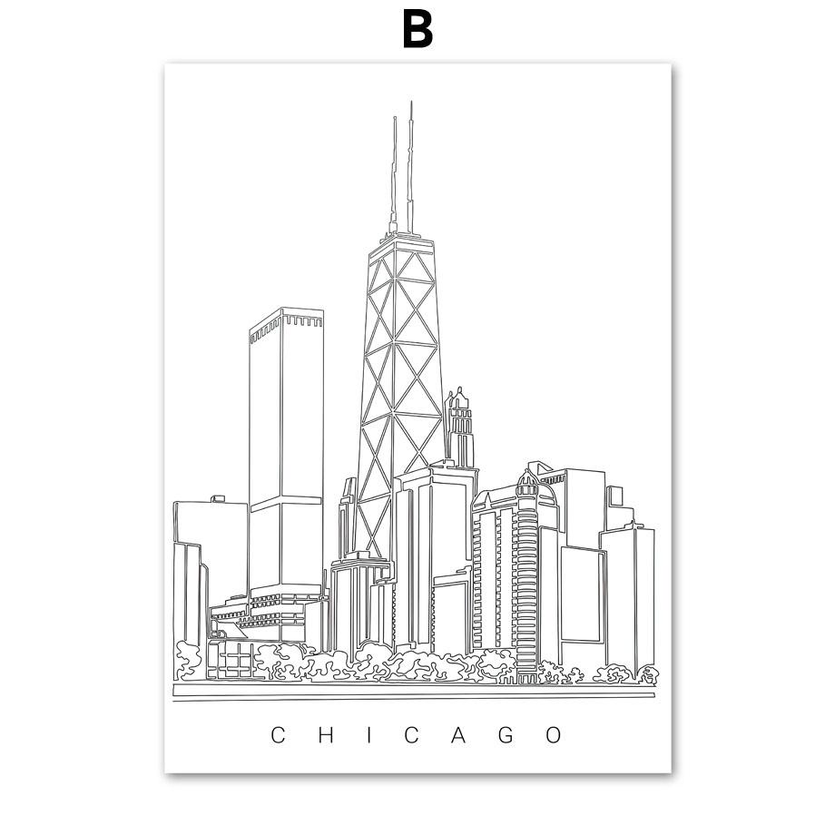 Paris Madrid New York Sydney Las Vegas Skyline Line Wall Art Prints Canvas Painting Nordic Poster Decor Pictures For Living Room