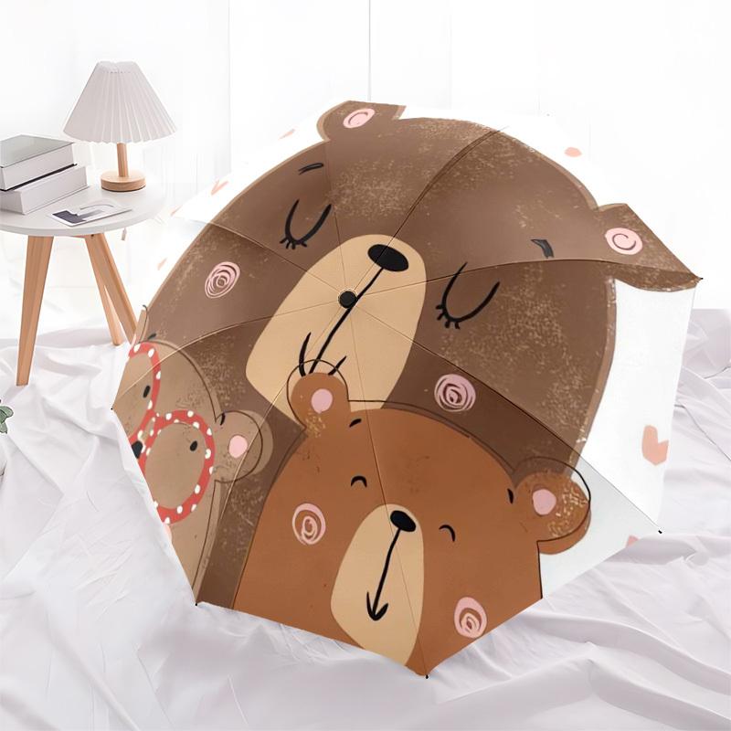 1pc Bear Family Love Heart Illustration Umbrella with Plastic Handle,Suitable for All Seasons Home Travel Outdoor UmbrellaDD098