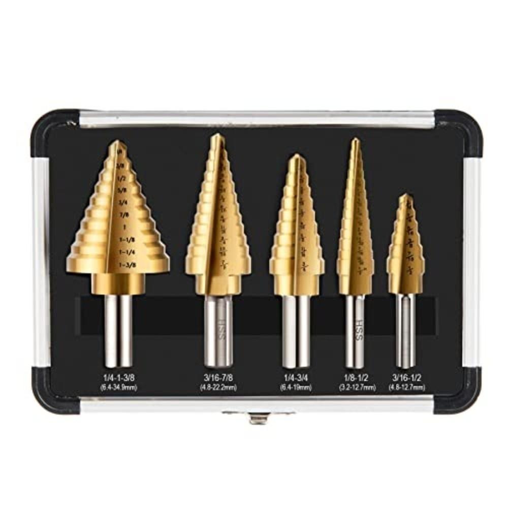 Durable 5PCS Set Step Drill Bit Set Straight Groove Multifunctional Stepped Drill Set Professional High Speed Steel Drill Bits