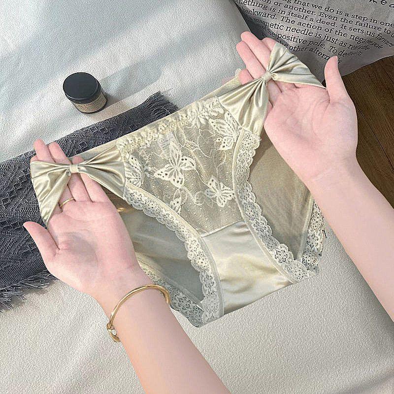 Sexy Lace Women's Underwear Women's Ice Silk Seamless Breathable Printed Butterfly Lace Lifting Hip Triangle Pants